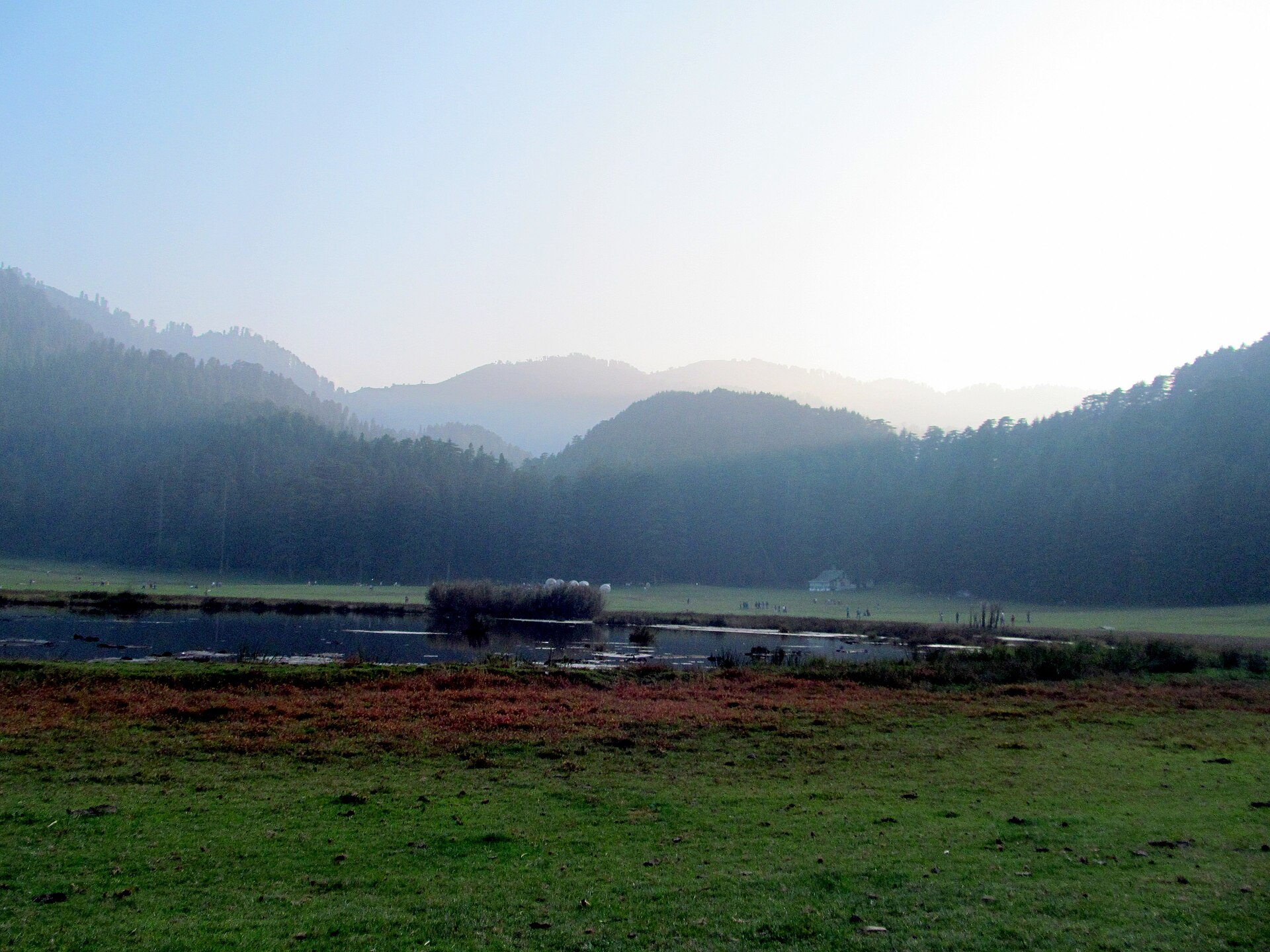 Meadow and forested hills at Khajjiar near Dalhousie