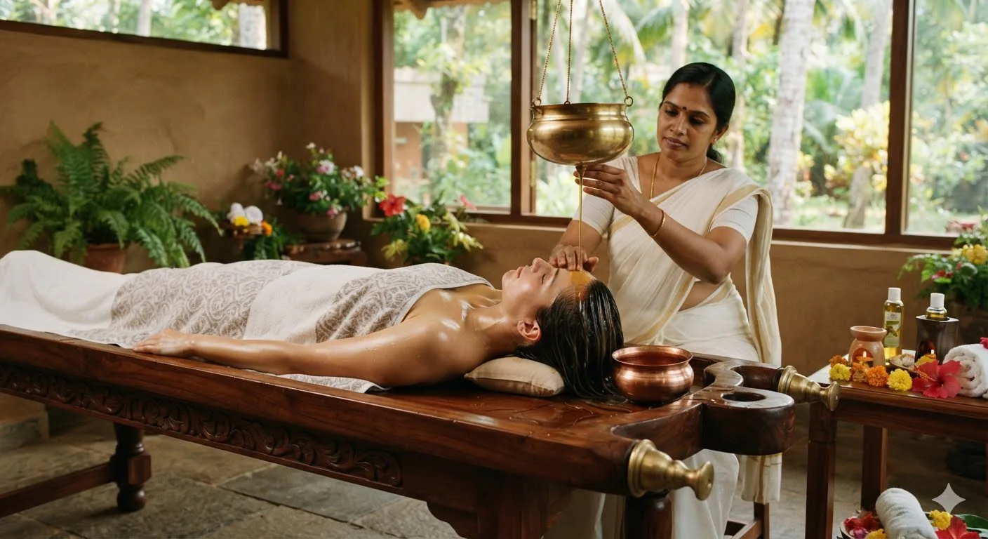 Kerala Ayurveda therapy in a peaceful treatment room