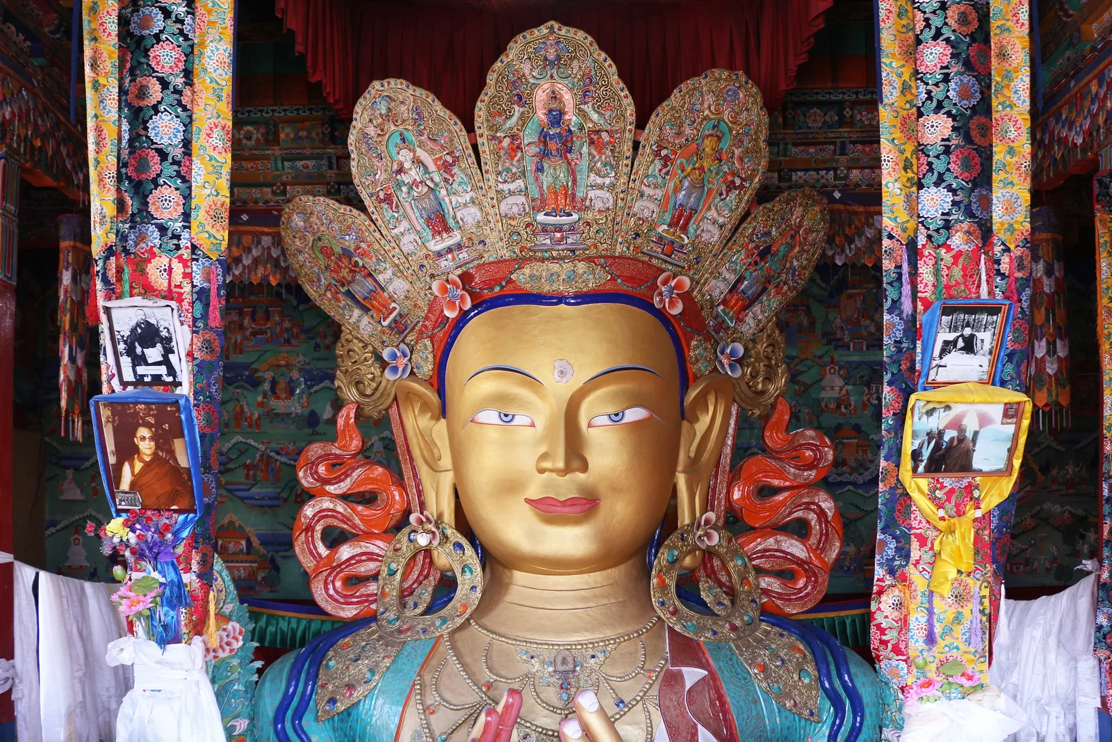 The golden Maitreya statue inside Thiksey Monastery
