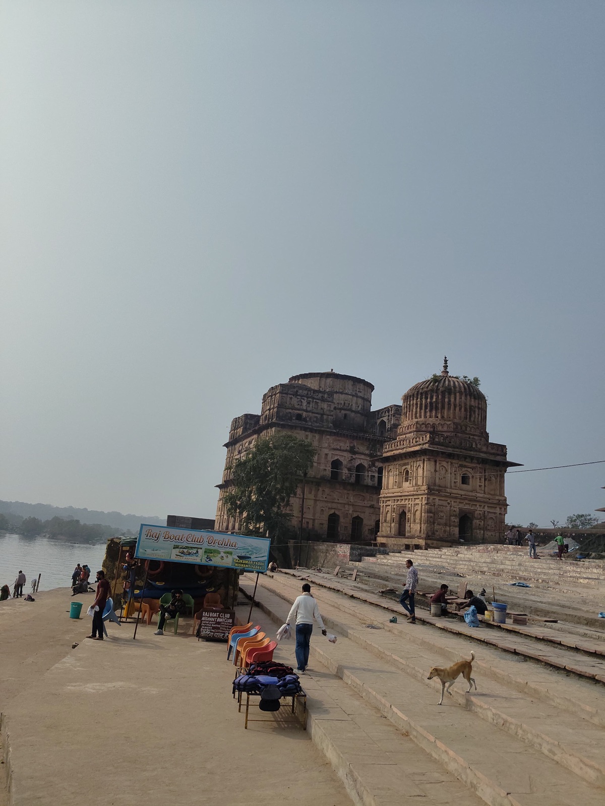 Bundela cenotaphs along the Betwa River in Orchha