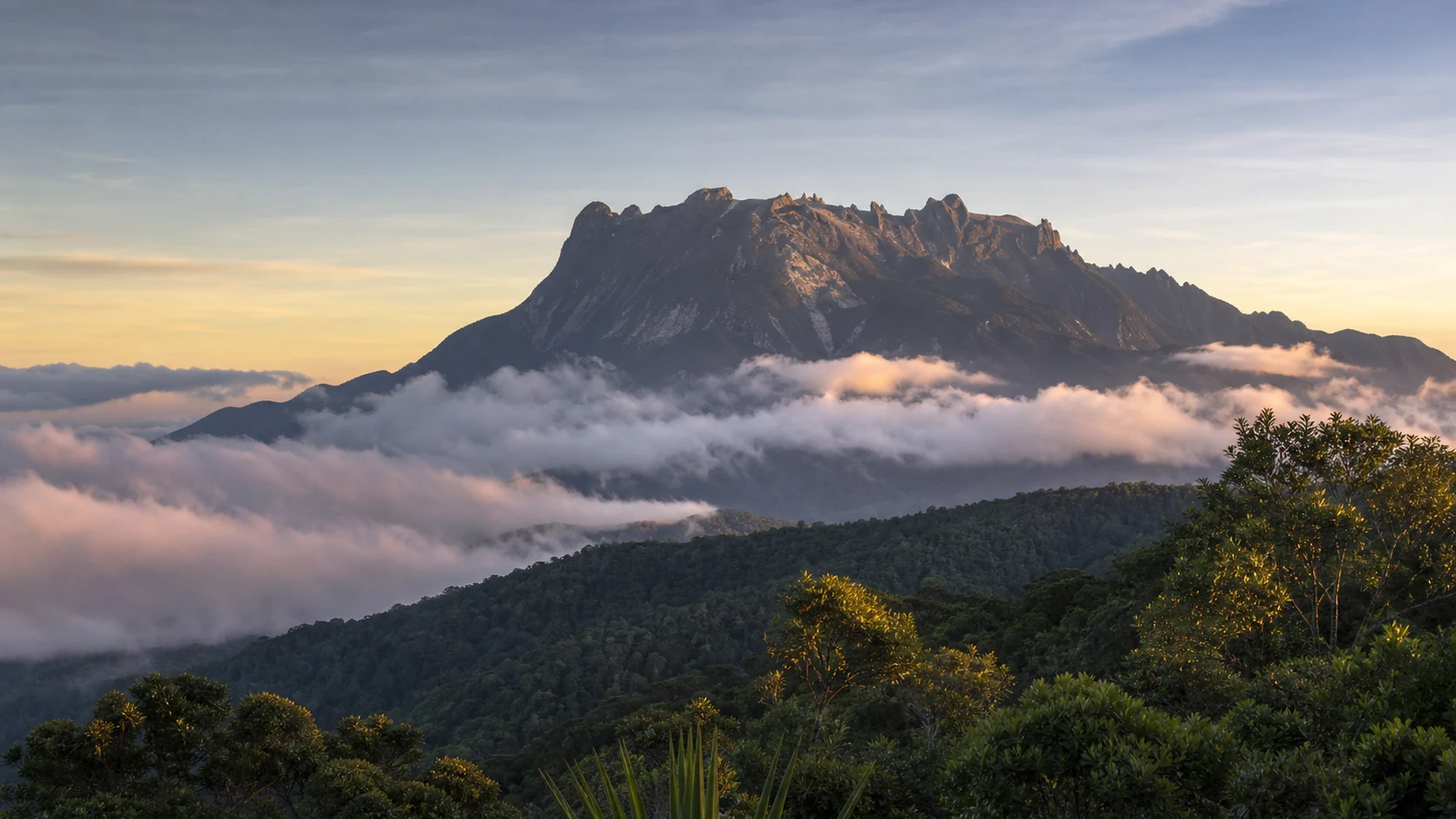 Mount Kinabalu summit ridge at pre-dawn