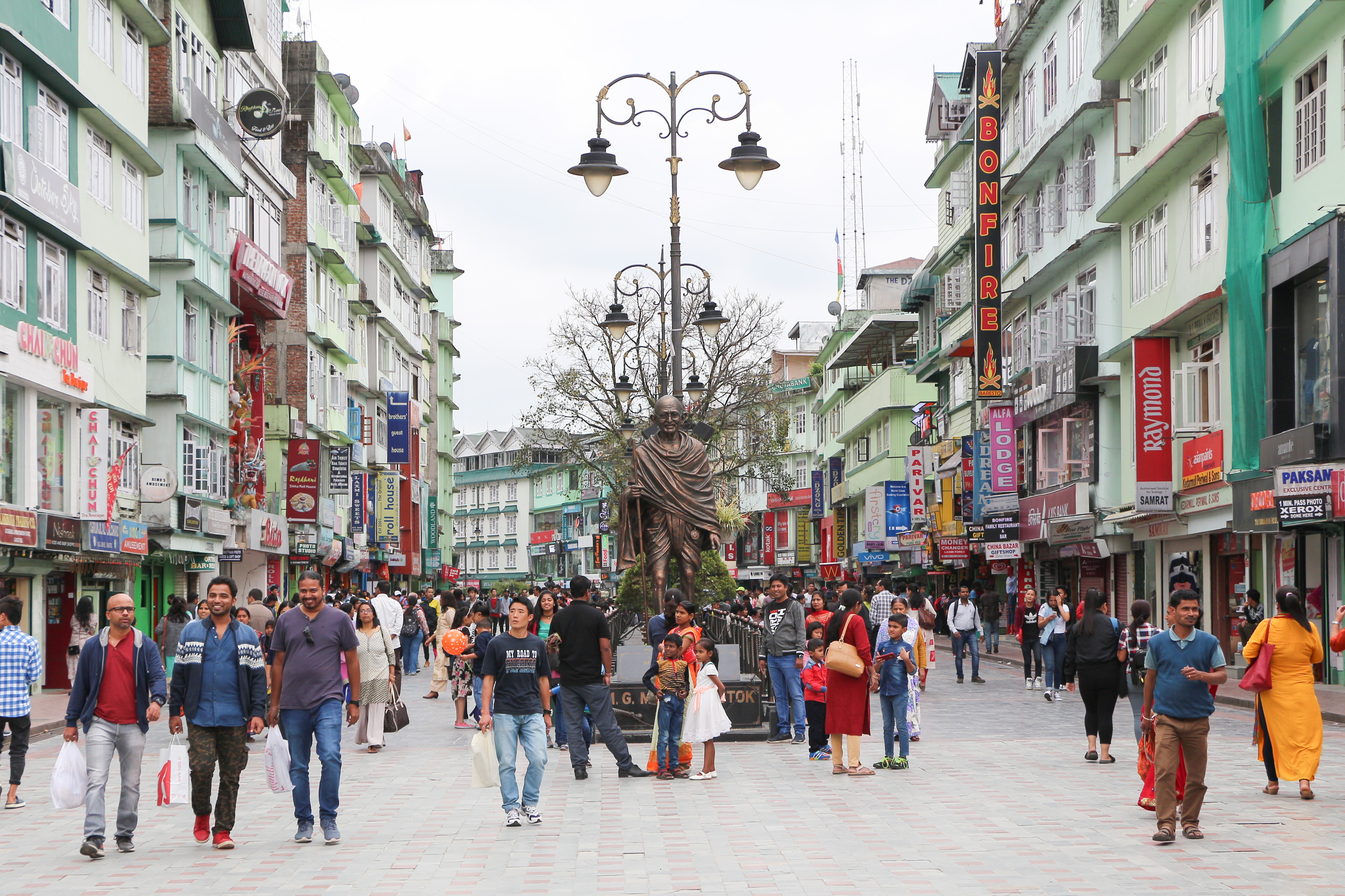 Pedestrians walking along MG Marg in Gangtok