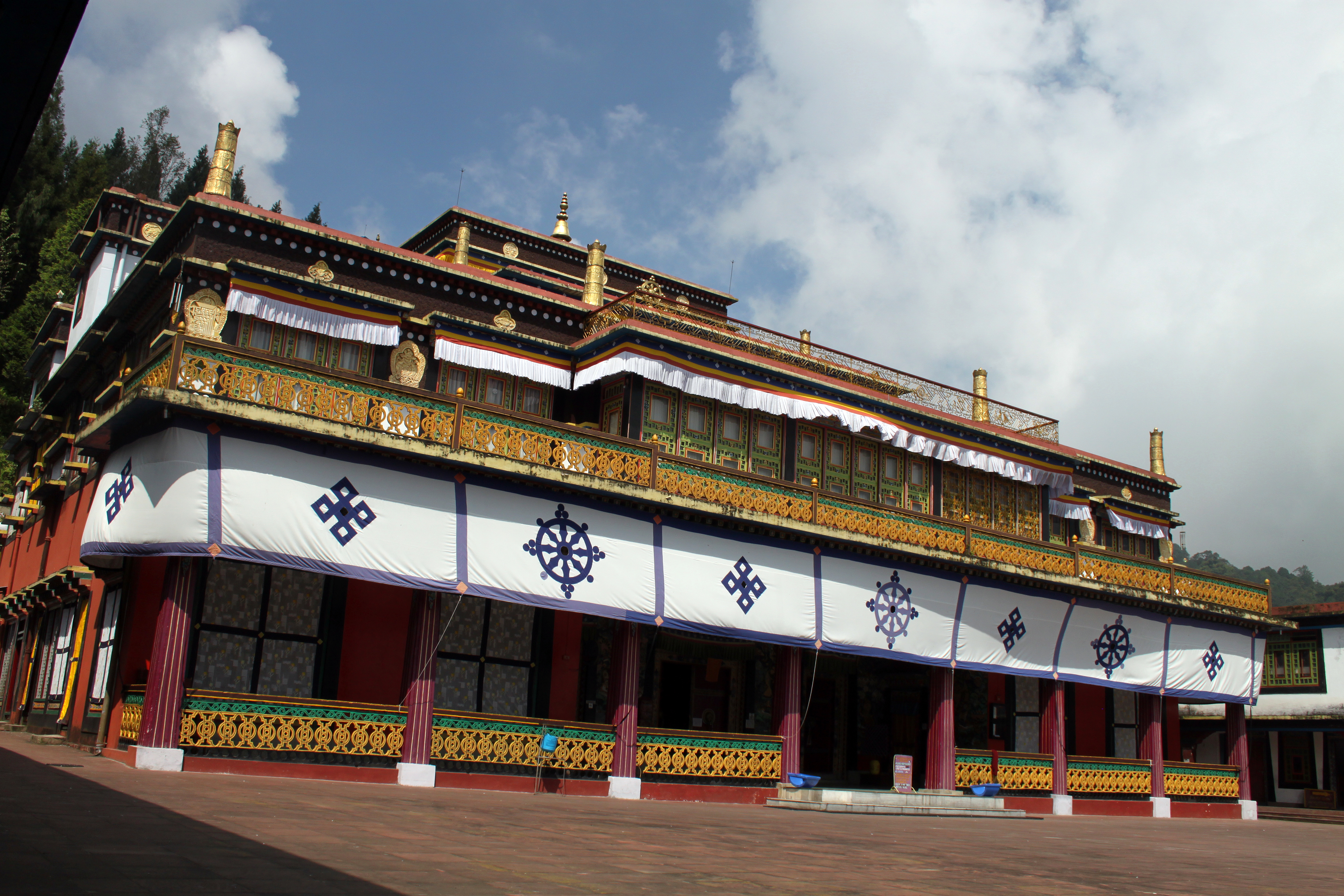 Ornate facade of Rumtek Monastery in Sikkim
