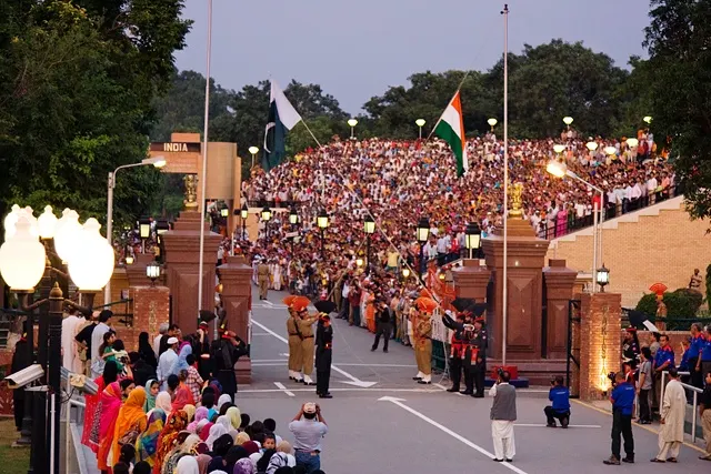 Flag-lowering ceremony at the international border at Wagah