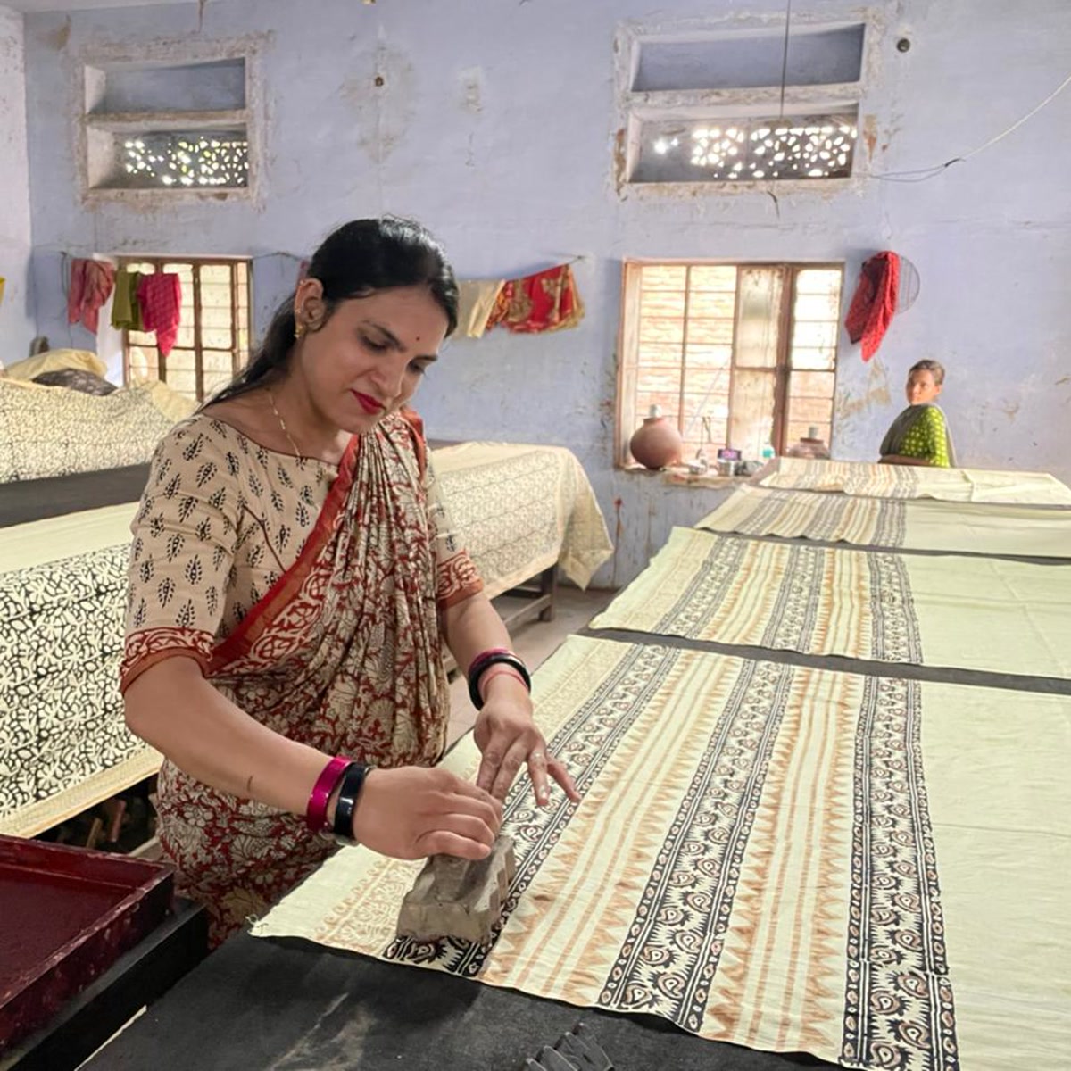 Artisan block-printing fabric in Bagru near Jaipur