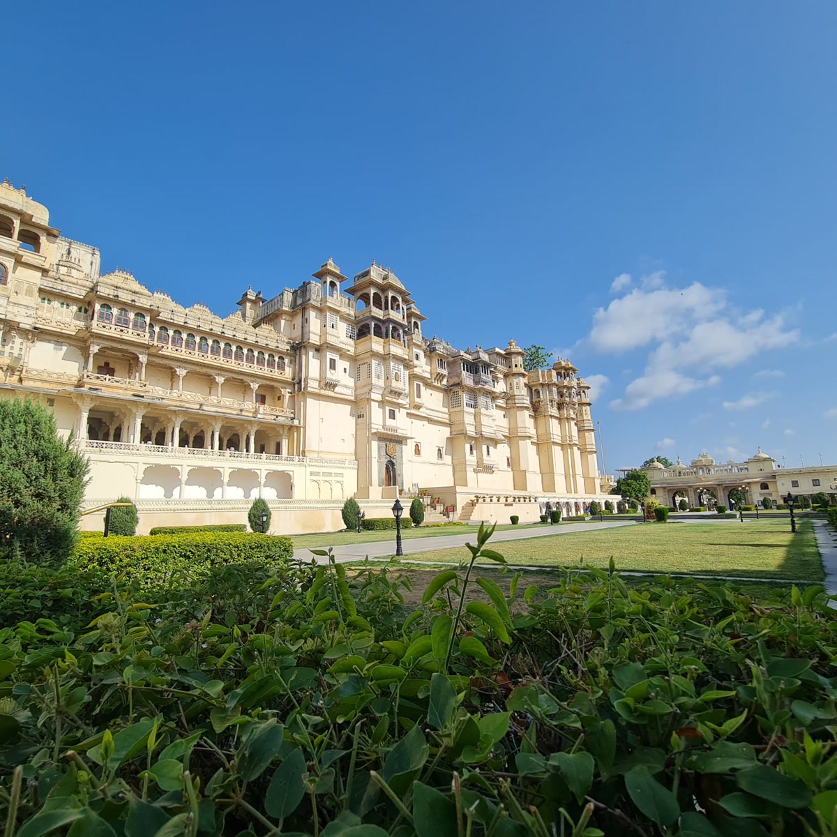 Udaipur City Palace and its landscaped forecourt