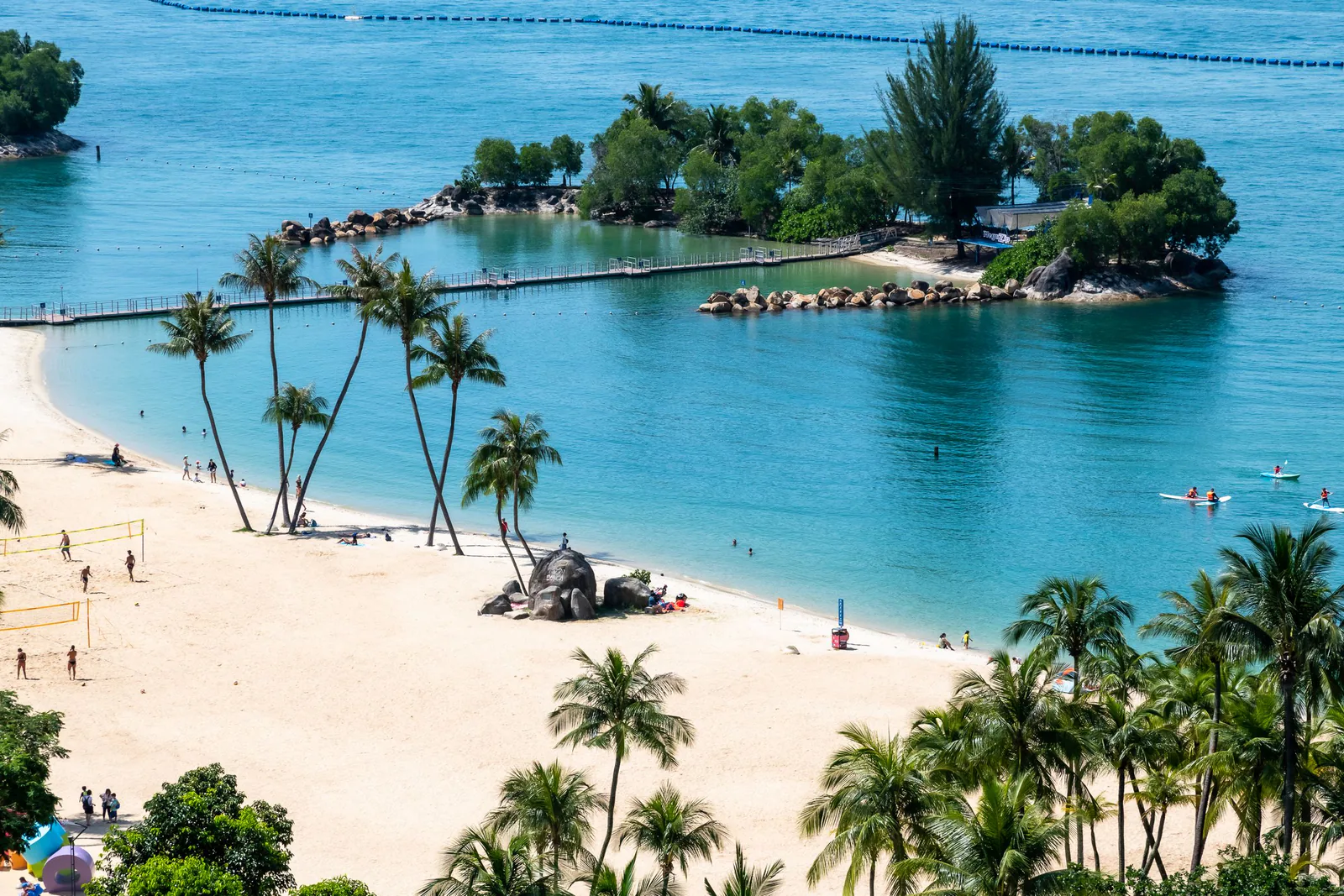 Aerial view of beach and lagoon on Sentosa