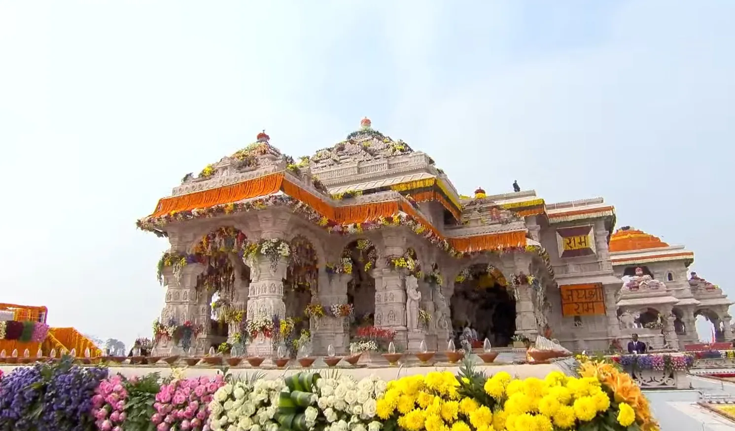 Decorated Ram Mandir precinct in Ayodhya