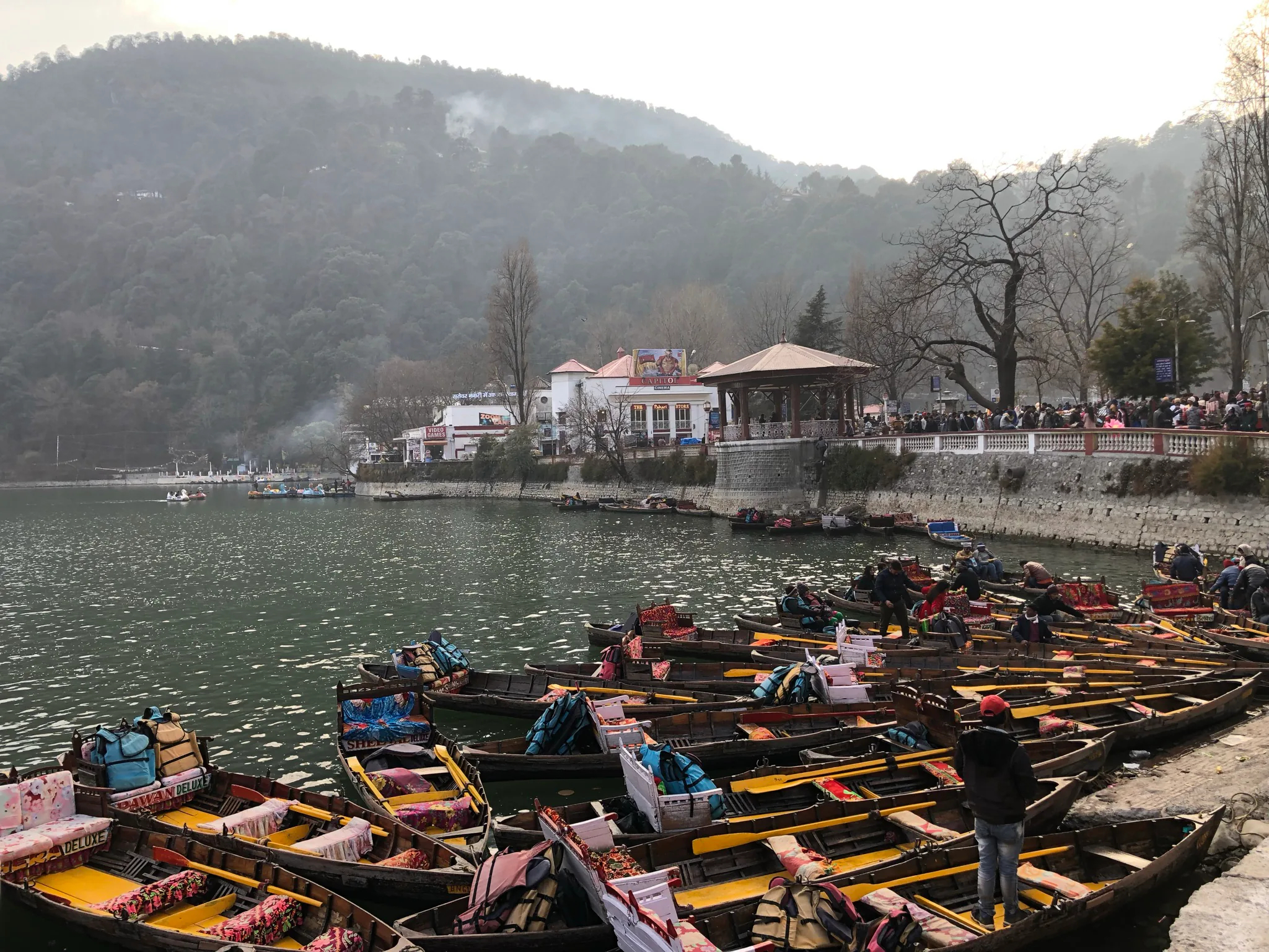 Colourful rowboats on Naini Lake in Nainital